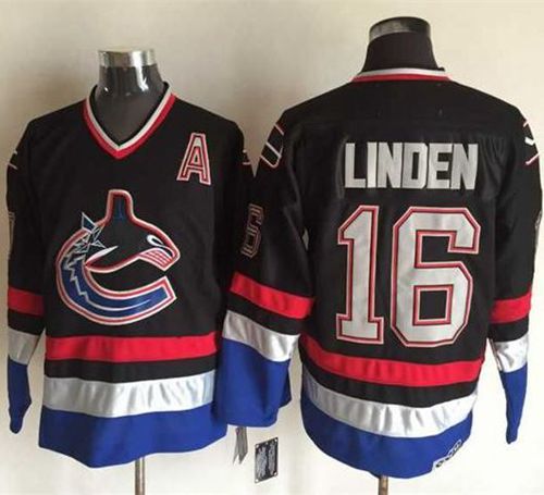 Canucks #16 Trevor Linden Black/Blue CCM Throwback Stitched NHL Jersey - Click Image to Close